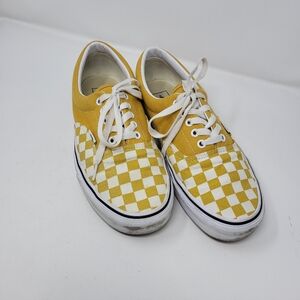 Vans Off The Wall Lace Up Sneakers Yellow White Checkered Low Y2K 2010 Unisex 9